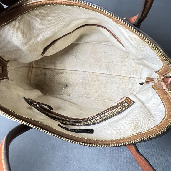 Dooney & Bourke Purse Florentine Tan Pebbled Leather Domed Satchel Front Zip - Picture 9 of 11